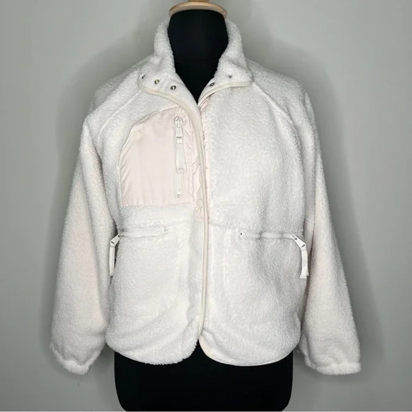 NWT Free People Movement Pale Pink Canvas Hit The Slopes Fleece Snap Jacket L - Picture 2 of 10